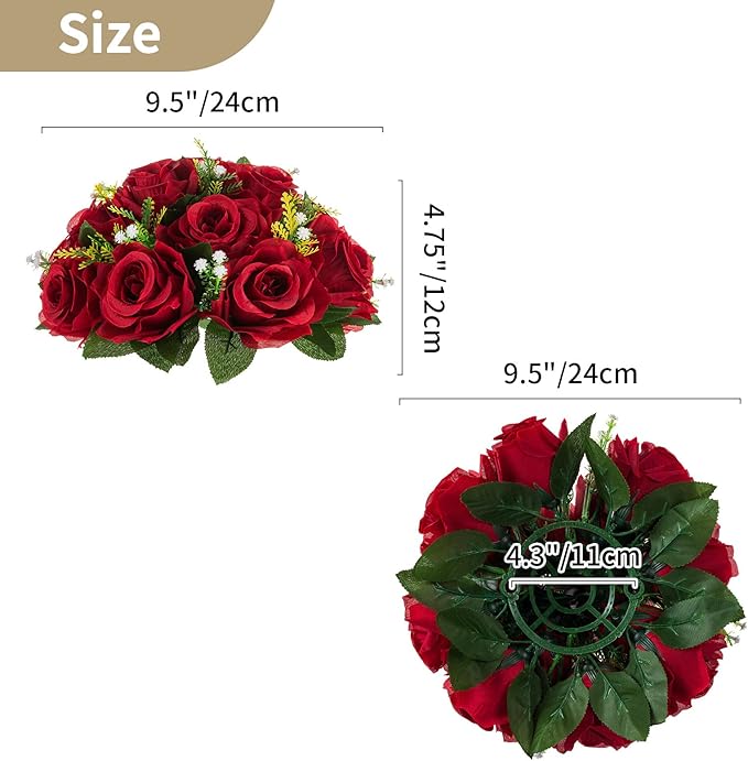 NUPTIO Flower Wedding Centrepieces for Tables - 10 Pcs 9.5in Diameter Crimson Artificial Flowers Rose Ball for Centerpieces Table - Fake Rose Arrangements for Weddings Birthday Party Decor