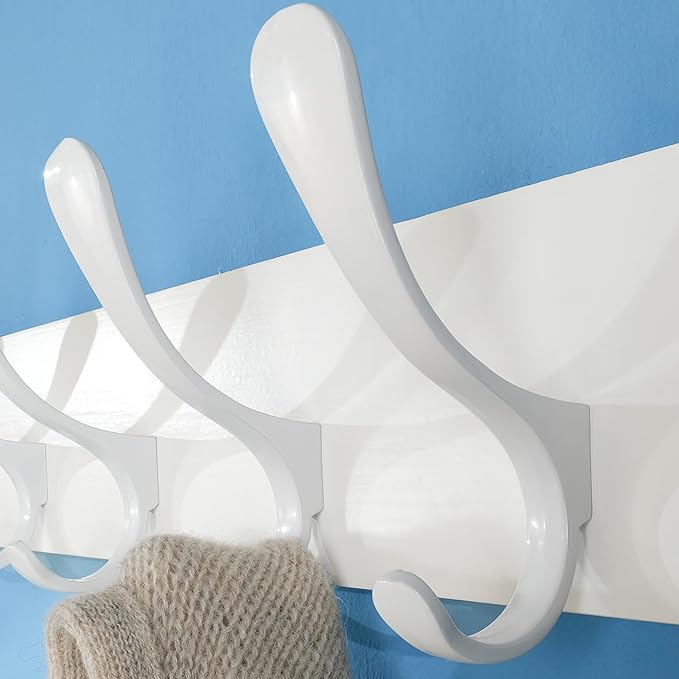 SKOLOO Coat Rack Wall Mount - Wooden White Wall Coat Hook, Wall Coat Hanger Rack with 6 Hooks for Hanging Coats, Hats, Clothing, Scarfs, White