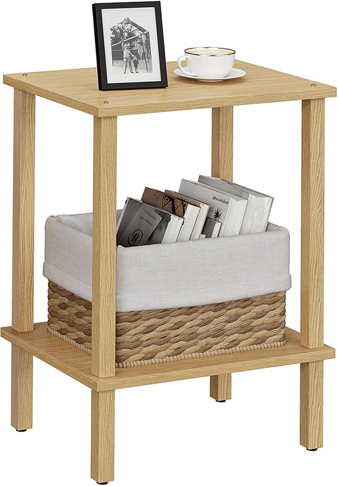 TUTOTAK End Table, Side Table, Nightstand, 2-Tier Storage Shelf, Sofa Side Table for Small Space, Living Room, Bed Room Natural TB01BN034