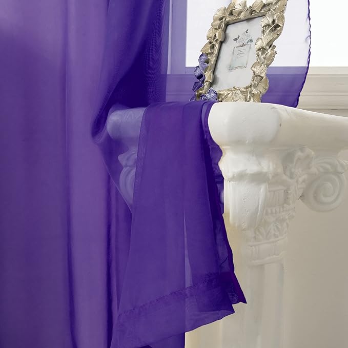 HUTO Purple Sheer Curtains 54 inches Long for Bedroom Top Rod Pocket Sheer Window Panels Curtains for Nursery Living Room 52 by 54 Inch Length Set of 2