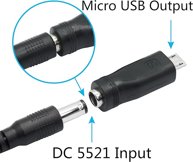 DC 5.5mm x 2.1mm to Micro USB Adapter, 5V DC 5521 Female to Micro USB Male Plug Convert Connector Power (4Pcs)