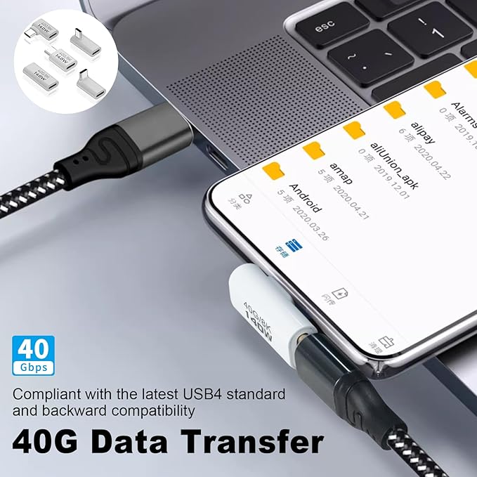 Poyiccot USB C Extension Adapter, 40Gbps Data, 140W Power, 8K Video, 90 Degree USB C Adapter Support for Thunderbolt Devices, Notebook, Tablet & Phone, in White, 5 Pack