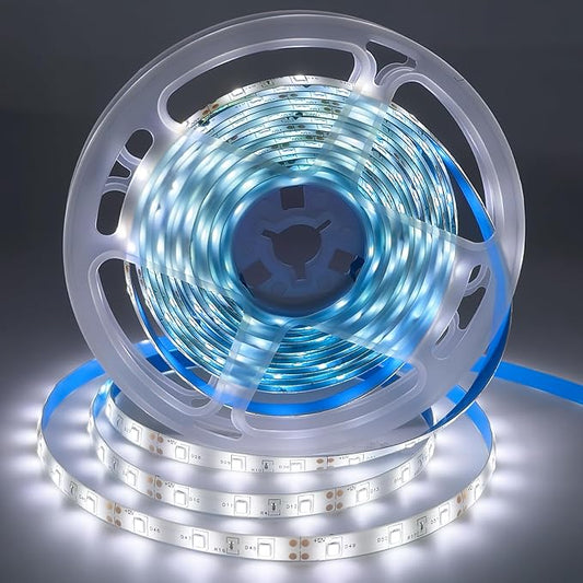 iNextStation 12V LED Light Strip White, 16.4ft/5m LED Strip 6000K IP65 Waterproof Cuttable SMD2835 300LEDs Tape Flexible Led Lights for Bedroom Cabinet Kitchen Decor (Power Adapter not Included)