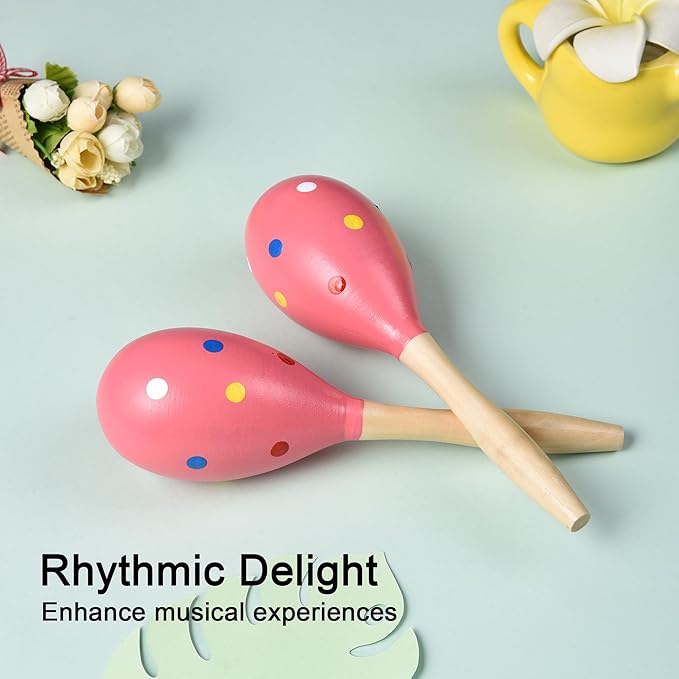 Maracas for Adults Kids Babies, Wooden Maracas Shaker Musical Instrument, Pink