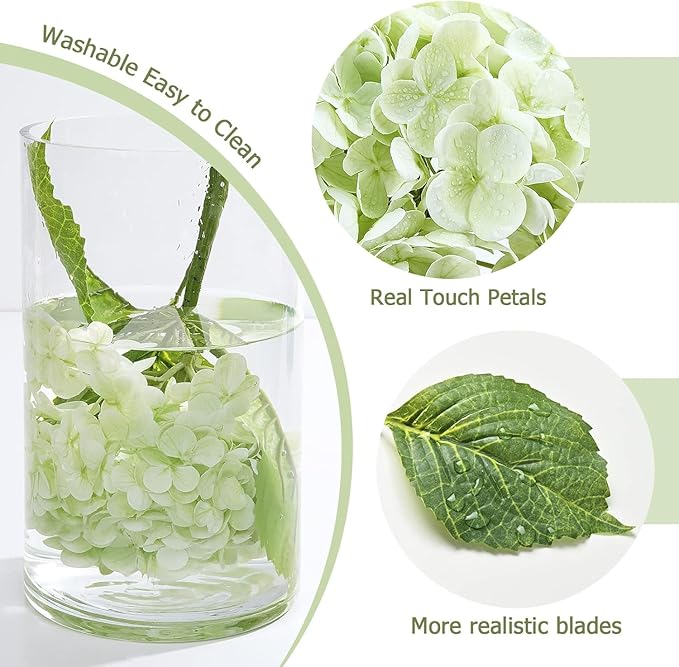 Waipfaru 4Pcs Real Touch Hydrangea Artificial Flowers, Fake Hydrangea Flowers, 21" Latex Faux Hydrangea Flowers for Wedding Bouquet Home Decor Centerpieces (2 Light Green & 2 Dark Green)