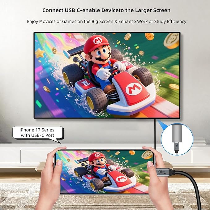 USB C Female to HDMI Male Adapter with USB Video Cable, 4K@60Hz Uni-Directional USB Type C Source to HDMI 2.0 Display Converter Thunderbolt 3/4 to HDM-I for i-/Phone 17 MacBok Pro/Air, Galaxy - 1 Pack