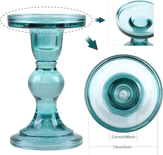 GMWD 3 Pcs Glass Candle Holder Set Clear, Green Candlesticks Holders Pillar Taper Candles Tealight Stand for Wedding Centerpieces Home Decorations Dining Table