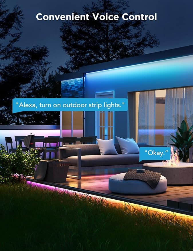 Govee Outdoor LED Strip Lights, 32.8ft Smart Outdoor Lights Work with Alexa and Google Assistant, App Control, IP65 Waterproof, RGBIC LED Lights for Patio, Eave, Holiday Decorations