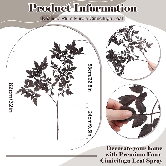 Lyrow 6 Pack Artificial Cimicifuga Plant Leaf Spray Faux Plum Faux Fall Spray Silk Plants Cimicifuga Plant Leaf Branch for Home Vase Wedding Garden Farmhouse Table Mantel Decor (32 Inches)