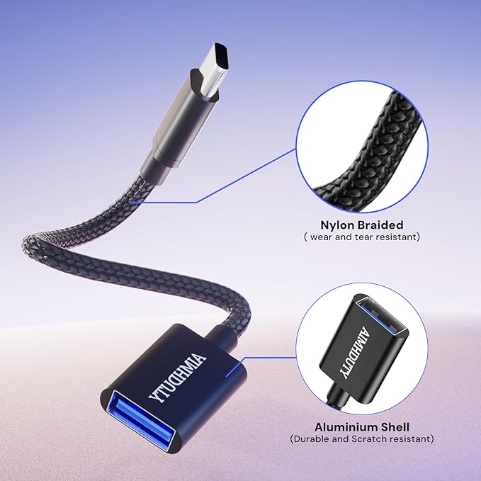 USB C to USB Adapter 2-Pack, USB C Male to USB Female OTG Cable, Nylon Braided, Aluminum Shells, Compatiable for iPhone 17, 16, 15 Series, MacBook Pro/Air, Galaxy S25/S24/S23 and More