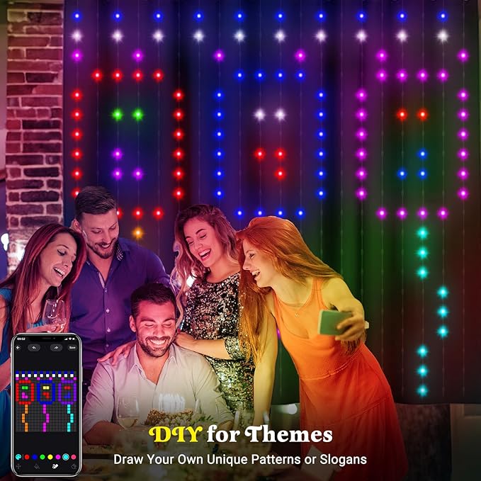 Smart Curtain Lights, Color Changing 400 LED Curtain Lights 6.6 * 6.6 FT, RGB DIY String Fairy Light for Bedroom Backdrop Party Indoor Outdoor Christmas Decoration (APP +Remote Control)
