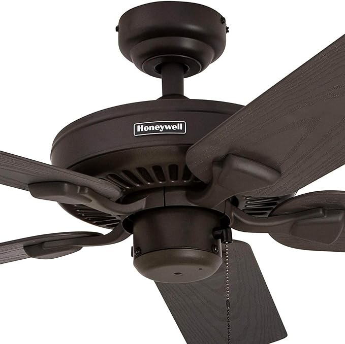 Honeywell Ceiling Fans Belmar 52 Inch Ceiling Fan Without Light, Outdoor Ceiling Fan with Pull Chain, Tri-Mount Traditional 5 Blade Design, ETL Wet Rated, Bronze (50199-01)
