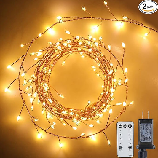 Minetom Fairy Lights Plug in, 23Ft 400LED Firecracker Firefly Lights with Remote, Waterproof Copper Wire Cluster String Lights for Ceiling Bedroom Window Christmas Tree Decoration, Warm White