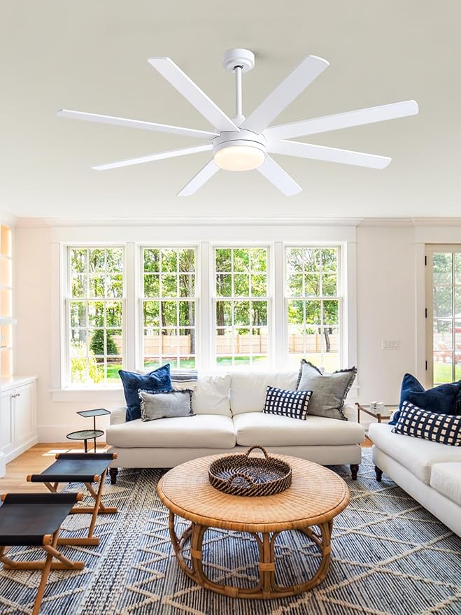YUHAO 62 Inch White Ceiling Fan with Light and Remote Control.Noiseless,Dimmable,3CCT,6 Speeds Reversible, DC Ceiling Fans for Indoor or Covered Outdoor