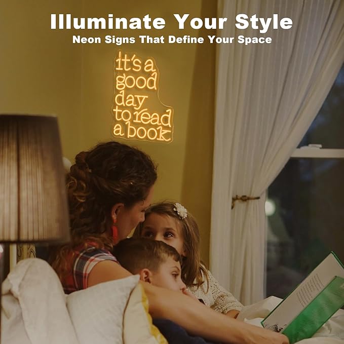 Wanxing LED Neon Sign for Wall Decor, It's a Good Day to Read a Book, USB Powered Dimmable, 5V/2A, 16.5"x12.6" for Home, Office, Bedroom, Book Lover