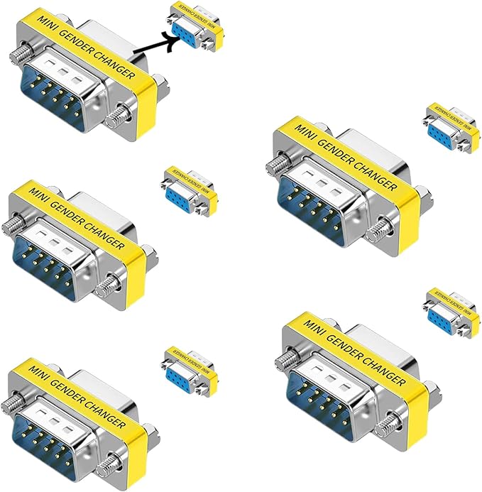 db9 Connector Null Modem Adapter，9-Pin Serial vga Adapter RS232 db9 Gender Changer,for Computer and Industrial Device Data Transfer(M-F (5P))