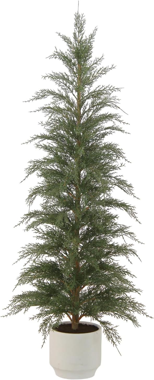 CG Hunter Holiday Collection, 4 ft Faux Cedar Tree, Premium Artificial Indoor Cedar Tree Stands 48 inTall, Pot–Perfect Christmas Decoration