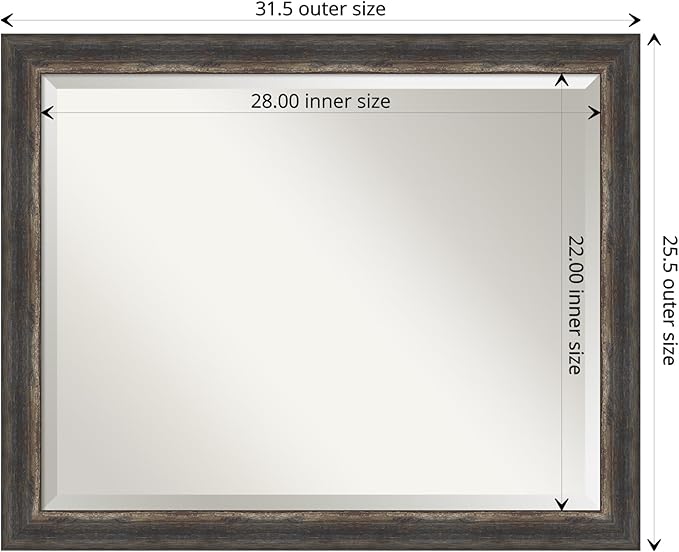 Amanti Art Brown Bathroom Mirror for Over Sink, 25x31 Bark Rustic Char Narrow Rectangle Vanity Mirror, Large Country Rustic Frame, Hangs Horizonally and Vertically, Bathroom Wall Decor, Beveled Edge