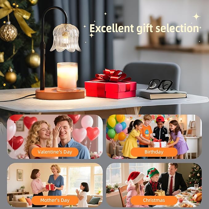 Candle Warmer Lamp with Timer: Adjustable Dimmable Height Adjustable - Flower Shape Wax Lamp Jar Candles Modern Home Decor Table Lights Glass Lampshade - Bedroom Decor