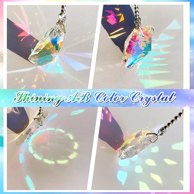 4 Pieces Crystal Ceiling Fan Pull Chain Decorative Rainbow Pull Chain Extension 20 Inch Ceiling Ornament with Ball Connector(Water Drop, Shell, Diamond, Ring)
