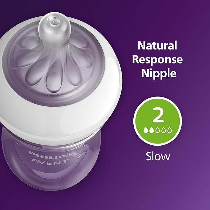 Philips Avent Natural Baby Bottles with Natural Response Nipples (Slow Flow, Flow 2), 4oz, Blue, 4-Pack, SCY900/24