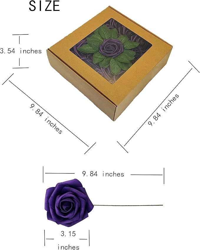 Dark Purple Artificial Roses 50 PCS Flowers with Stem, Fake Rose Heads Bouquets for DIY Wedding Decorations Centerpieces Arrangements Party Home Garden Porch Window Decor