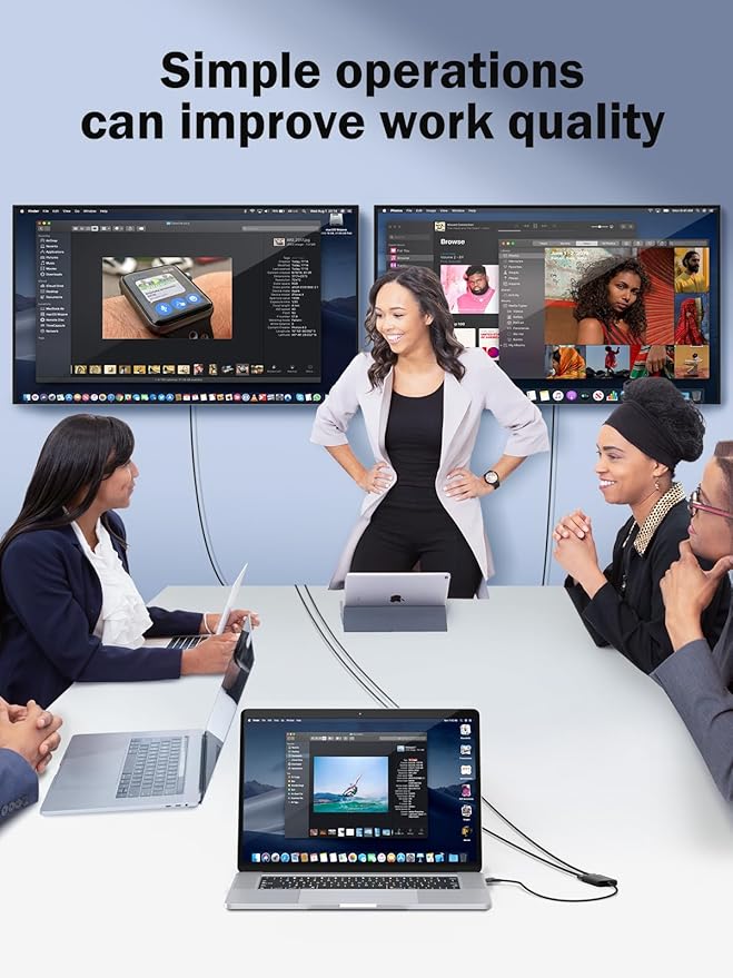 Lemorele USB A & USB C to Dual HDMI Adapter for Mac, Triple Display Adapter with MST, 2 Monitor Extended Display for M-Series, 1080P@60Hz, Compatible with macOS & Windows Driver Installation Required