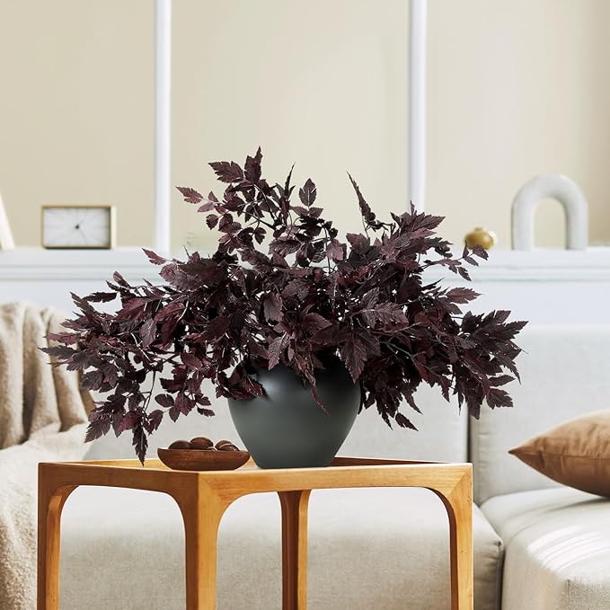 Lyrow 10 Pack Artificial Cimicifuga Plant Leaf Spray Faux Plum Cimicifuga Ramosa Leaf Branch Faux Fall Spray Silk Plants for Home Vase Wedding Garden Farmhouse Table Mantel Decor (18 Inches)