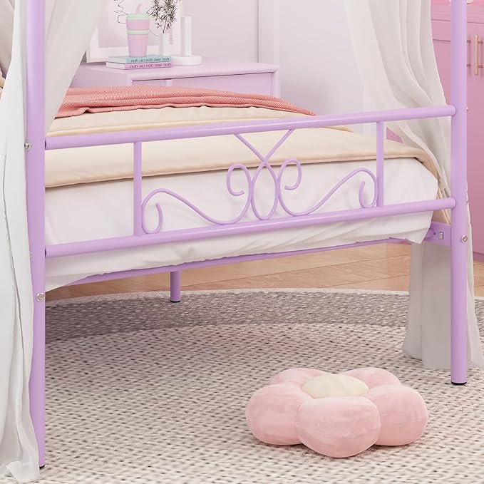 Weehom Twin Canopy Bed Frame with Headboard and Footboard, 4 Posters Metal Bed Frame, No Box Spring Needed, Mattress Foundation Platform Bed for Kids and Adults, Purple