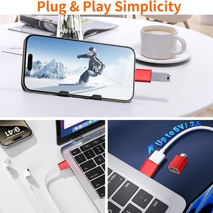 [Apple MFi Certified] USB C to USB Adapter, USB C Male to USB 3.0 Female OTG Cable Converter Compatible with MacBook Pro Air, Tablets, iPhone 17 Pro Max/17 Plus/16/15 Series (Red-2Pack)