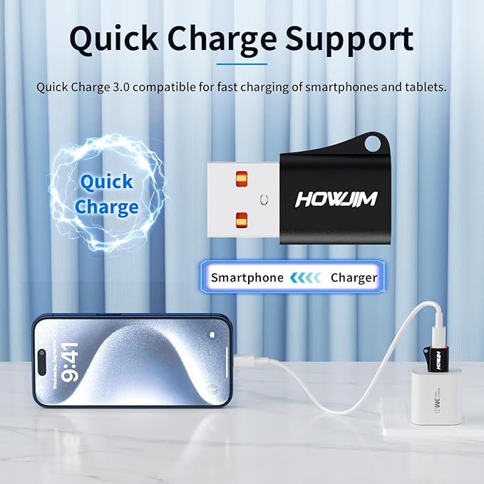 USB to USB C Adapter 4 Pack,USB C Female to USB 3.0 Male OTG Adapter,PD27W/66W Fast Charging 10Gbps Data Transfer for M-acBook Pad Phone 17/16/15 G-alaxy X-Peria Android Anti-Lost Lanyard Black