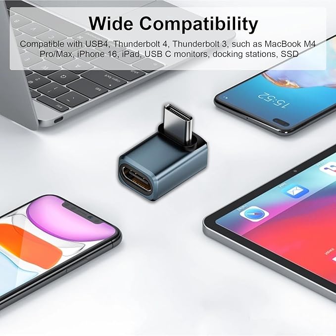 Poyiccot 2-Pack USB C 90 Degree Adapter [80Gbps/240W PD/8K@60Hz] Up & Down Angled 90 Degree USB C Adapter Type C Extender Support Thunderbolt 5/4 for iPhone 15, MacBook, Steam Deck, Switch