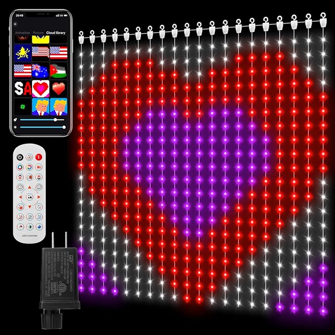 Smart Curtain Lights 400 LED, Color Changing LED Curtains Light 6.6 * 6.6 FT, DIY Fairy String Light Curtain for Bedroom Backdrop Party Indoor Outdoor Christmas Decor (APP +Remote Control)