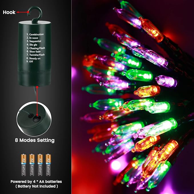 Orange & Purple & Green Halloween Lights, 2 Pack 33ft 100 LED Halloween Decoration Lights Waterproof 8 Modes Battery Operated String Light for Outdoor & Indoor,Tree, Wreaths, Holiday, Party Decor