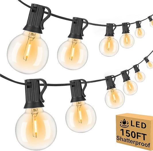 150ft Outdoor String Lights Waterproof/Connectable/Dimmable LED Shatterproof Bulbs,UL Listed Globe G40 String Lights Outside Lighting for Patio Backyard Cafe Party Wedding Garden