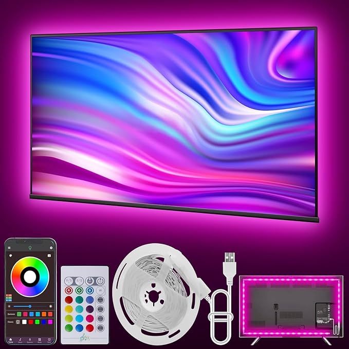 Led Lights for TV, 13.2ft TV Led Backlight 32-65 Inch, USB Led Light Strip with Remote, App Control, RGB Led Strip Lights Music Sync Color Changing Led Lights for Bedroom, Gaming Accessories