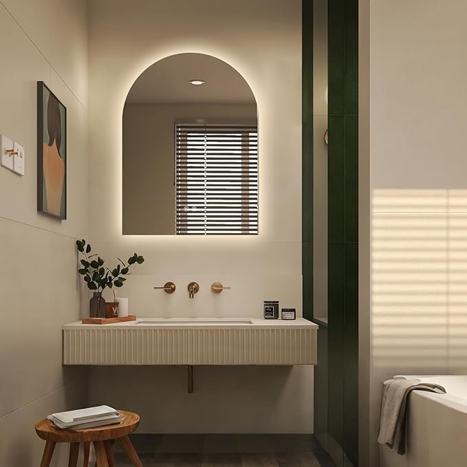 Niccy Arched LED Bathroom Mirror, 40x30 Inch Arch Frameless Backlit Mirrors for Wall Arched Lighted Vanity Mirrors Defogger and 3 Color, Explosion-Proof, HD Glass and IP65 Waterproof
