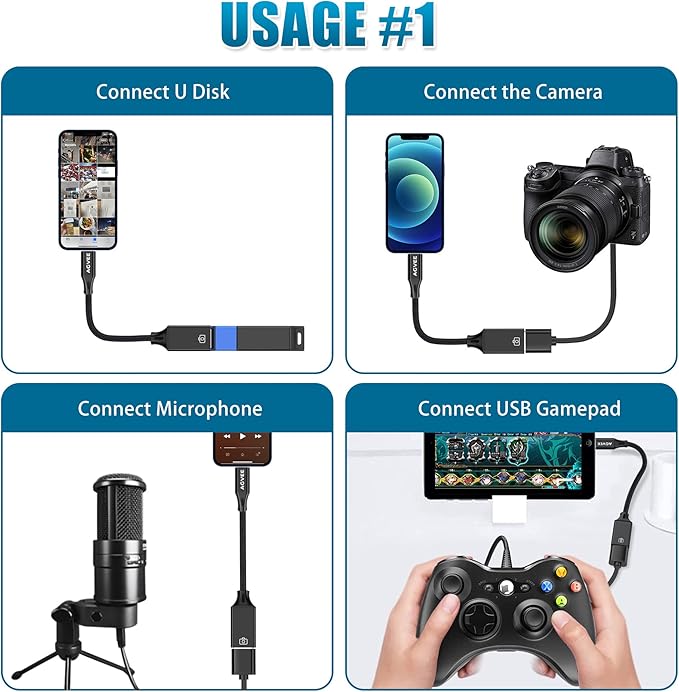 AGVEE 4 inch Lightning to USB Female Camera Adapter, OTG Cable for iPhone iPad to Connect Card Reader, USB Flash Drive, MIDI, Keyboard, Mouse, Hubs, Plug & Play, Black