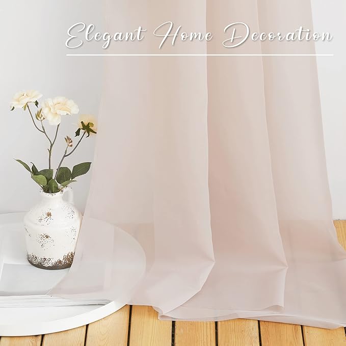 NICETOWN 2 Panels Taupe Sheer Window Scarf Valances W60 x L216, Decorative Soft Voile Textured DIY Bed Canopy Curtains for Party/Wedding/Nursery