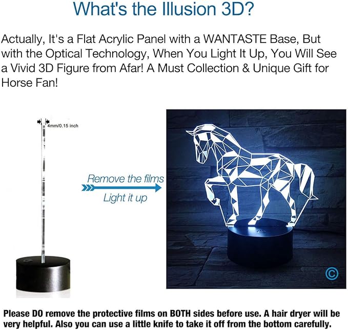 3D Horse Decor Lamp Gift with Remote, 7 Colors Changing Night Light Birthday Toys for Kids Girls Boys, Horse Lovers