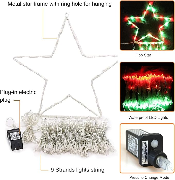 (New) Outdoor Christmas Decorations, 320 LED Hanging Twinkle Fairy String Lights Outside Tree Decoration Lights for Christmas, Yard, Garden, New Year, Wedding, Party (Red&Green)