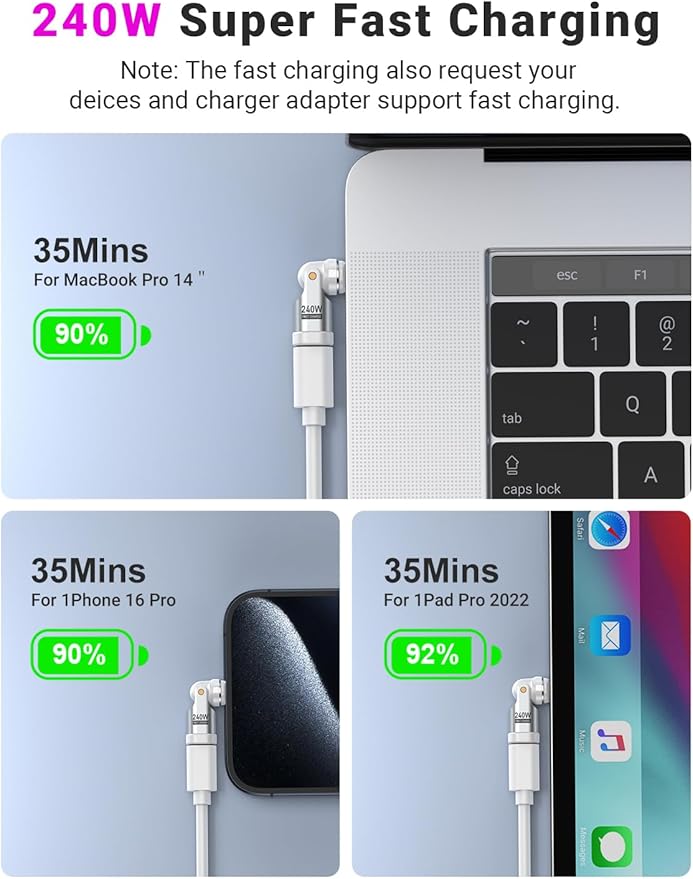 USB C Magnetic Adapter PD 240W(3Pack), 9PIN USB C 90 Degree Adapter/C Right Angle Adapter/180 Degree C Connector/Magnetic C to C for 1Phone 16/15, Ma-Book Pro/1Pad Series, Samsung Galaxy Series