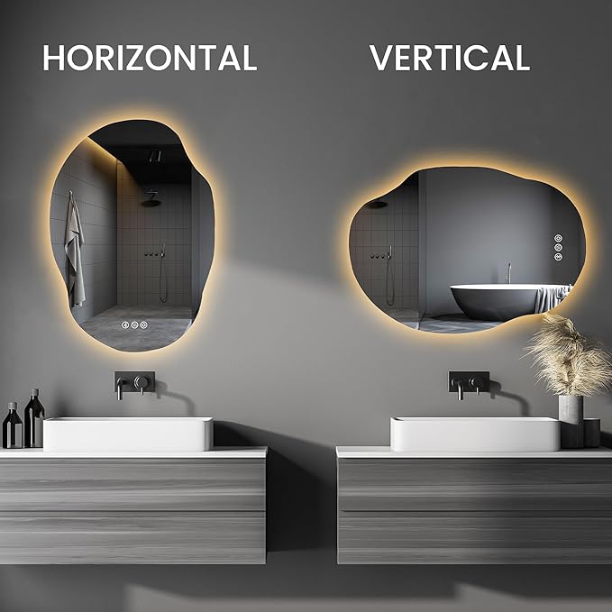 Irregular Led Bathroom Mirror with Bluetooth, 22 x 30 Inch Lighted Mirrors, Backlit Mirror with Anti-Fog, Memory Function, 3 Color Temperature, Dimmable Asymmetrical Led Mirror