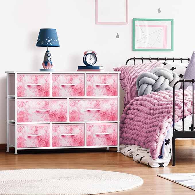 Sorbus Kids Dresser with 8 Drawers - Chest Organizer Unit with Steel Frame Wood Top & Handle, Fabric Bins for Clothes - Wide Furniture for Bedroom Hallway Kids Room Nursery & Closet