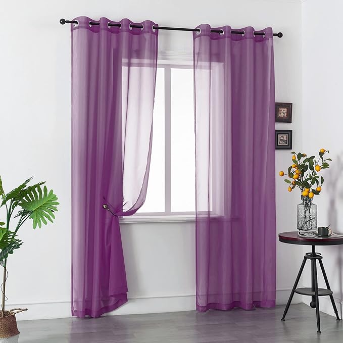 DUALIFE Purple Curtains 120 Inches Extra Length for Bedroom Set of 2 Panels Grommet Window Semi Voile Drapes Dark Purple Sheer Curtains for Kids Girls Bedroom Decor 52x120 Inch Long10 FT Royal Purple