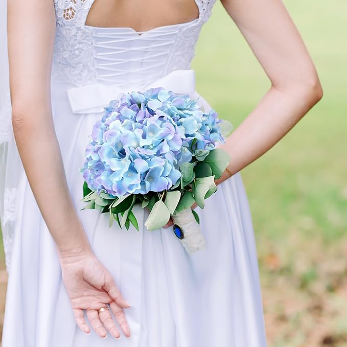 Auihiay 64 PCS Full Artificial Hydrangea Flowers, Blue Purple Silk Hydrangea Heads with Stems, Fake Flowers for Wedding Centerpieces, Baby Shower, Home, Garden, Party Decoration (Blue Purple)