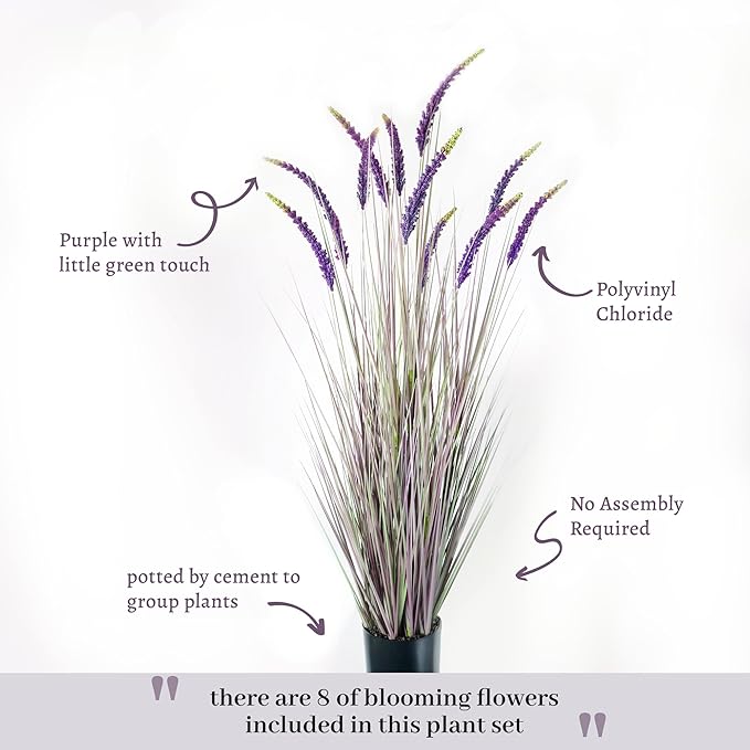 KOL 5ft 2-Pack Faux Veronica Spiked Speedwell Grass, 59in Artificial Veronica Spicata Plant, Tall Fake Reed Grasses for Home Office Garden Wedding Décor, Indoor Outdoor, UV-Resistant, Purple