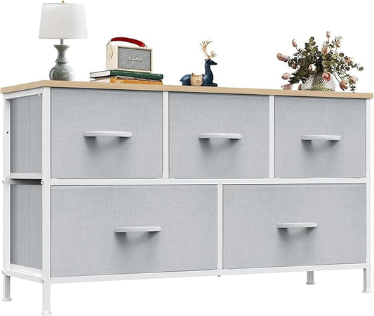 OLIXIS Dresser for Bedroom with 5 Drawers, Wide Chest of Drawers, Fabric Bedroom Dresser with Drawer Organizer, Storage Organizer Unit with Fabric Bins for Closet, Living Room, Hallway, Classic Black