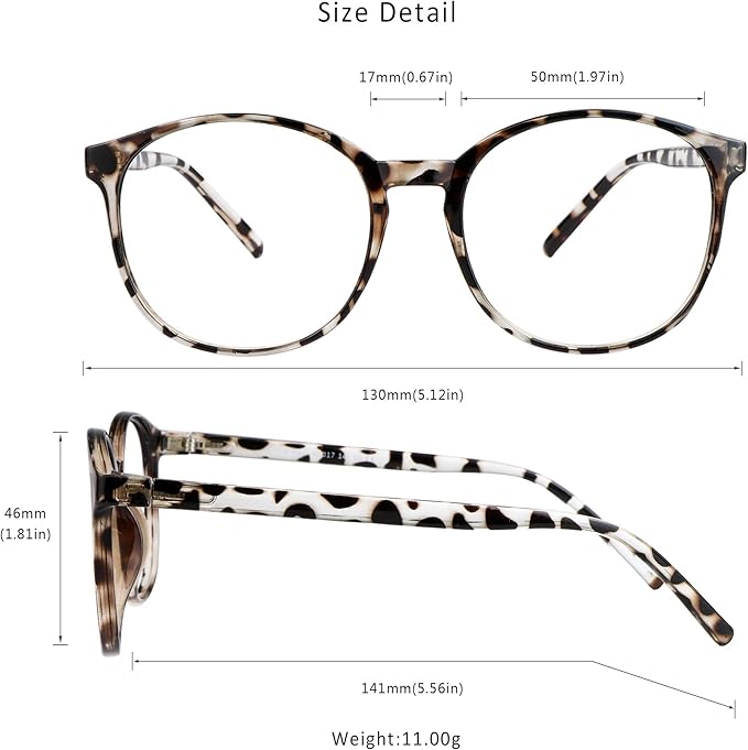 LifeArt Round Blue Light Blocking Glasses, Computer Glasses, Gaming Glasses, TV Glasses for Women Men (Leopard, 1.25 Magnification)