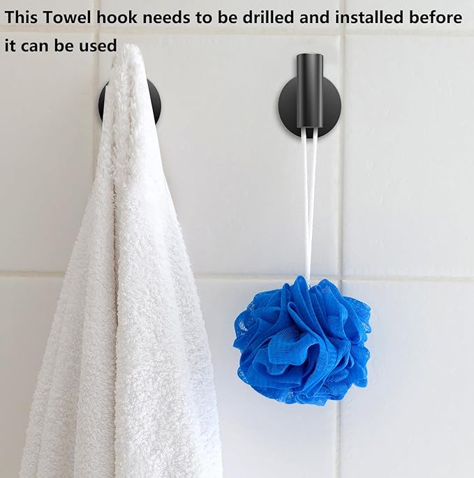 Towel Hooks Bathroom Coat Robe Wall Hook Heavy Duty Door Hanger Towel Robe Clothes Cabinet Closet Sponges Rack for Bathroom Bedroom Kitchen Hotel Pool 4 Packs Matte Black(Drilling Installation)